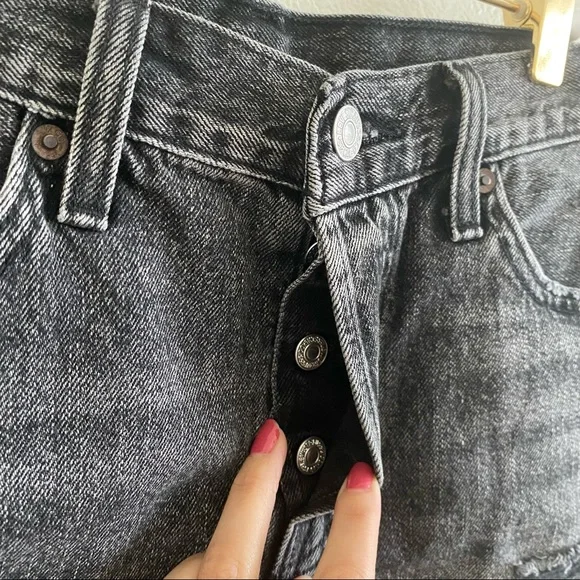 Levi's 501s Premium Denim Washed Black Grey Cut Off Distressed Jean Shorts - Picture 7 of 7